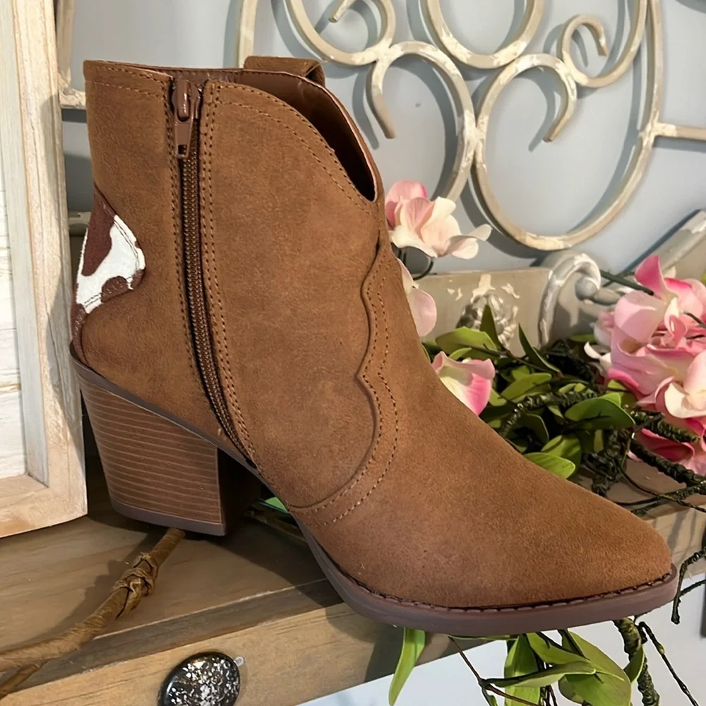 Cowboy Booties Western Rich Brown Ankle Boots Sugar Women 7.5  8 Cognac Cowboy - Picture 8 of 14